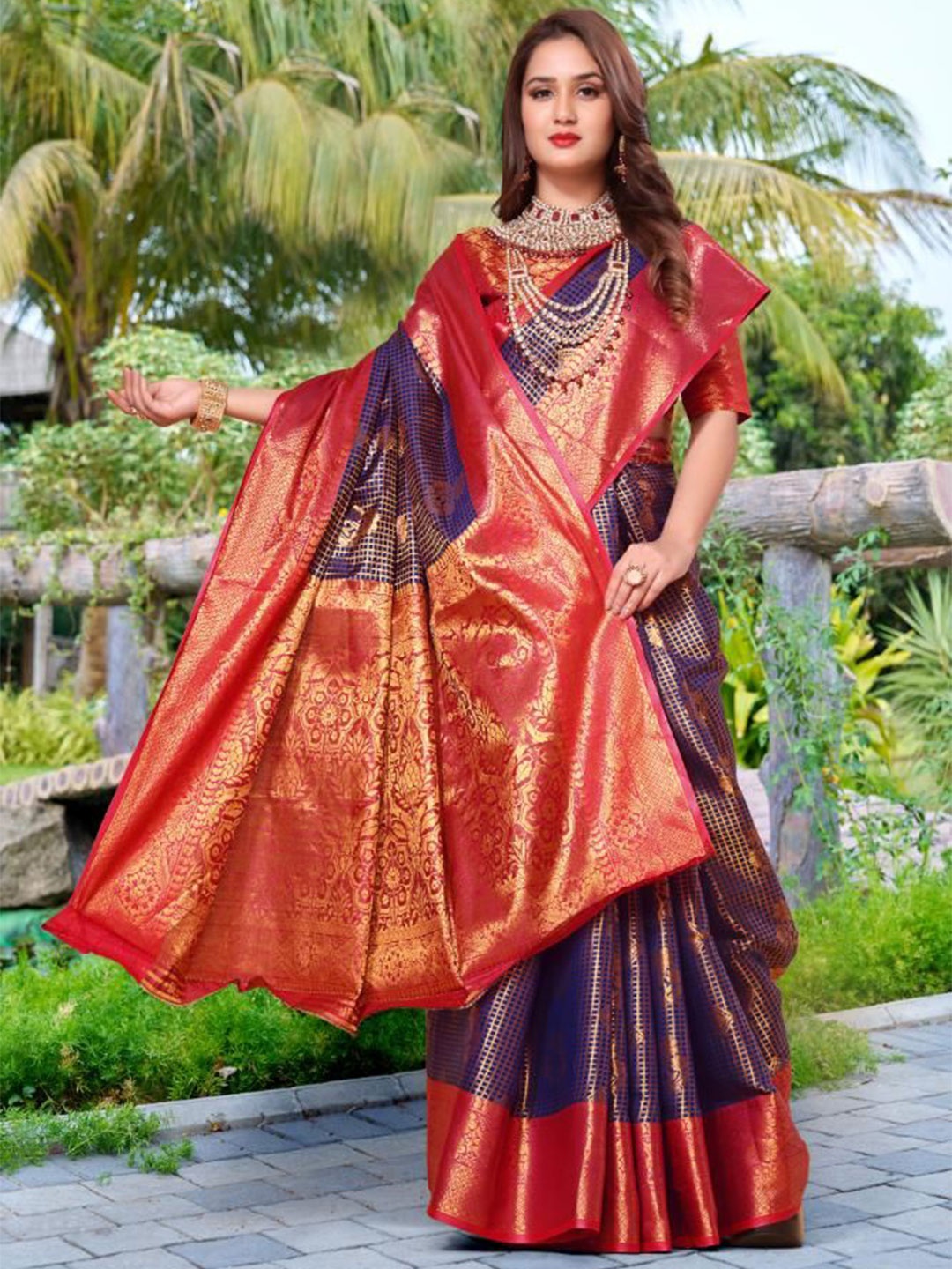 

AKSH FASHION Woven Design Zari Banarasi Saree, Blue