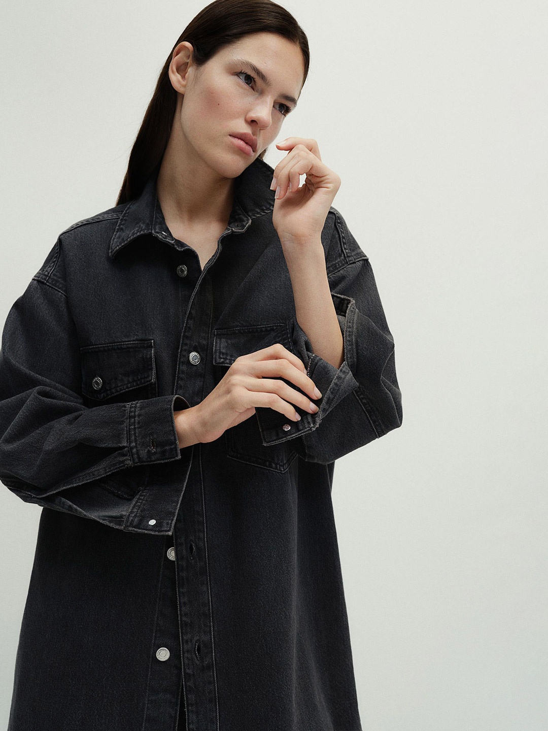 

H&M Oversized Denim Shirt, Black