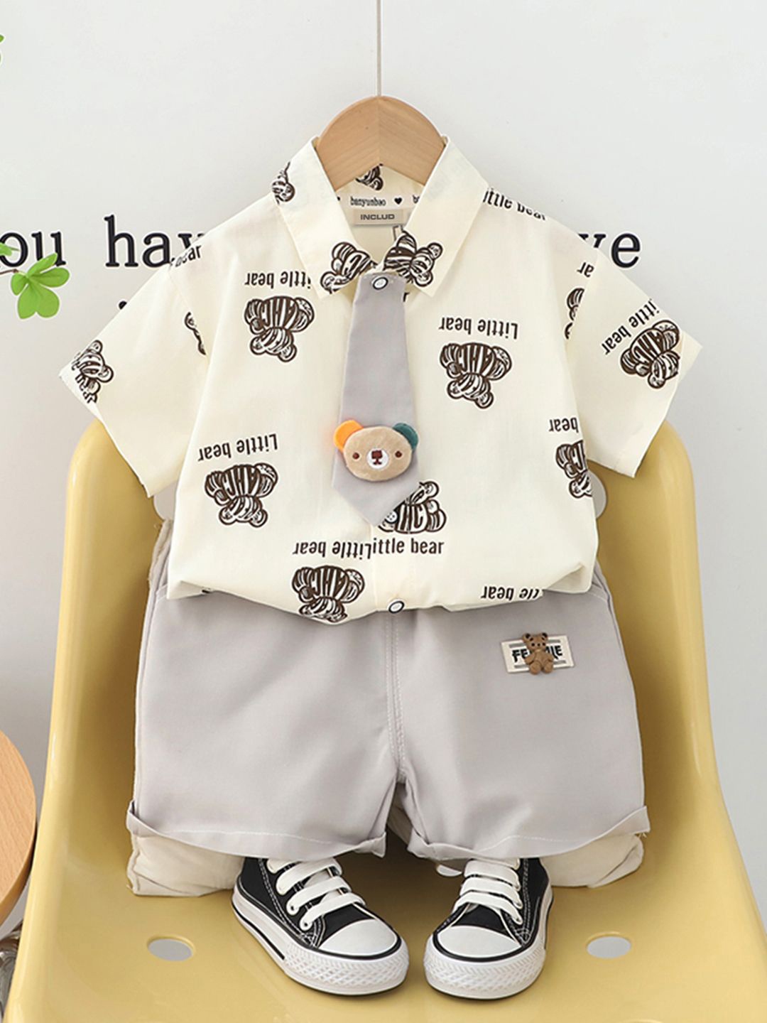 

INCLUD Boys Printed Shirt with Shorts, Grey
