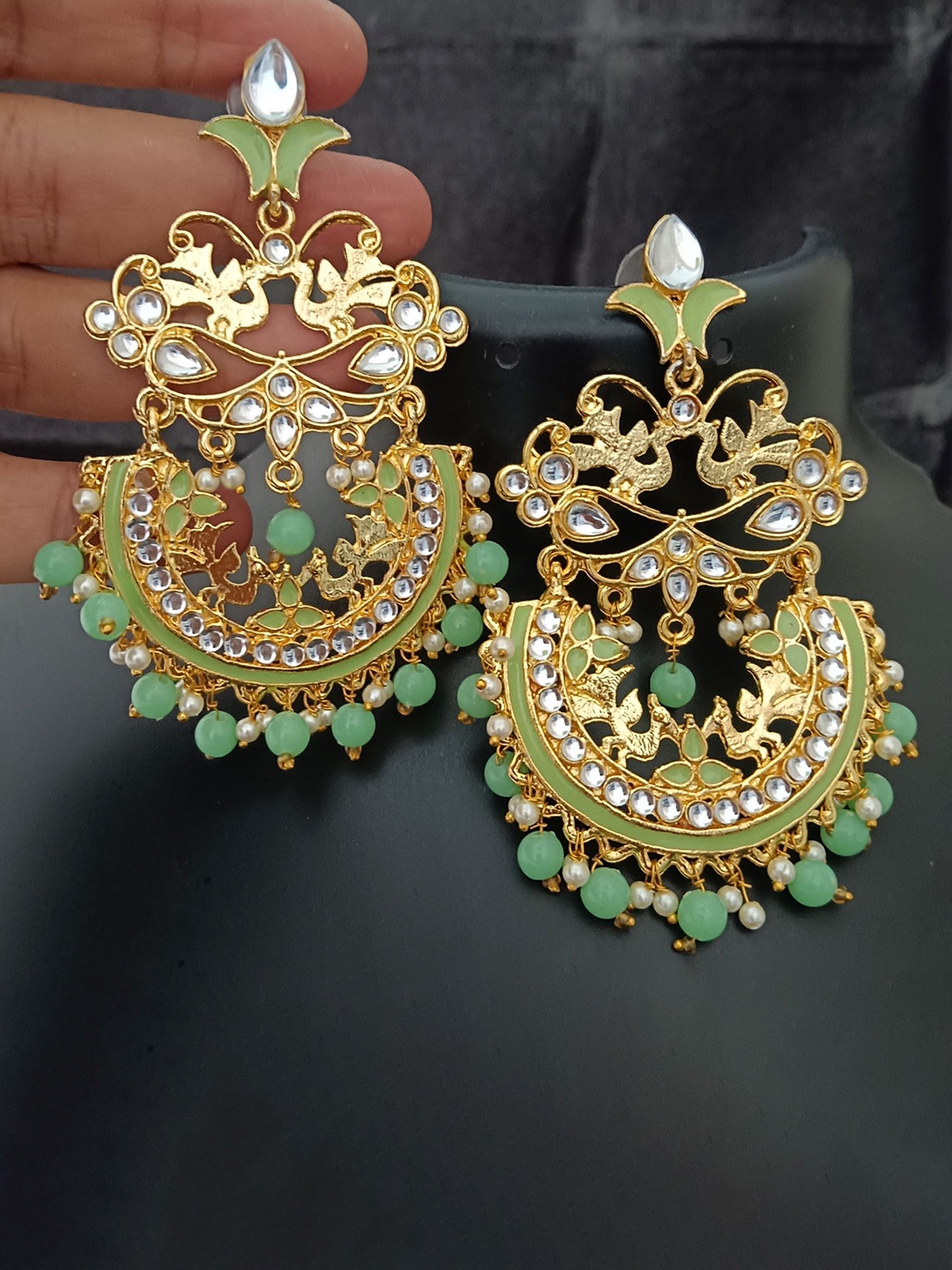 

EVY Contemporary Chandbalis Earrings, Sea green