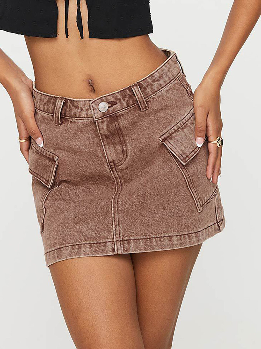 

LULU & SKY A-Line Mini Denim Skirt, Brown