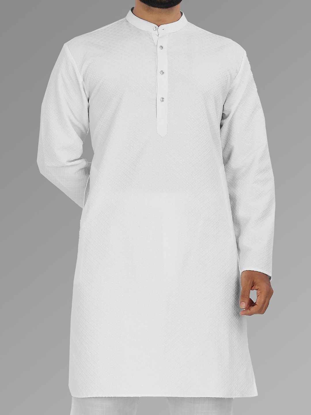 

VeBNoR Men Thread Work Dobby Kurta, White