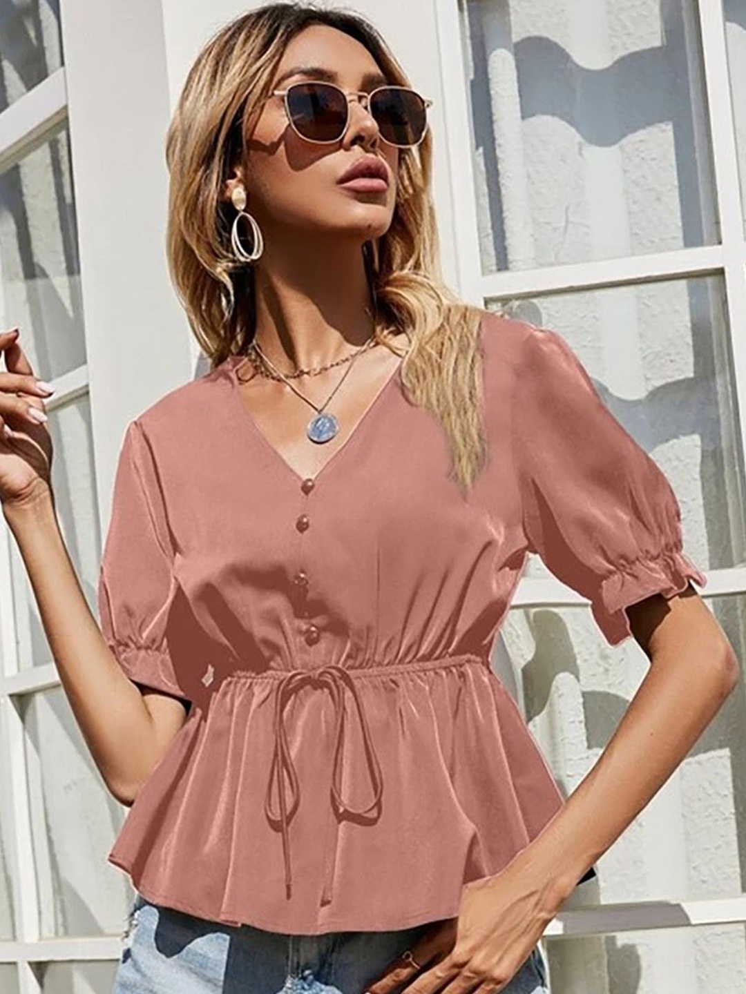 

JC Mode Puff Sleeve Top, Pink
