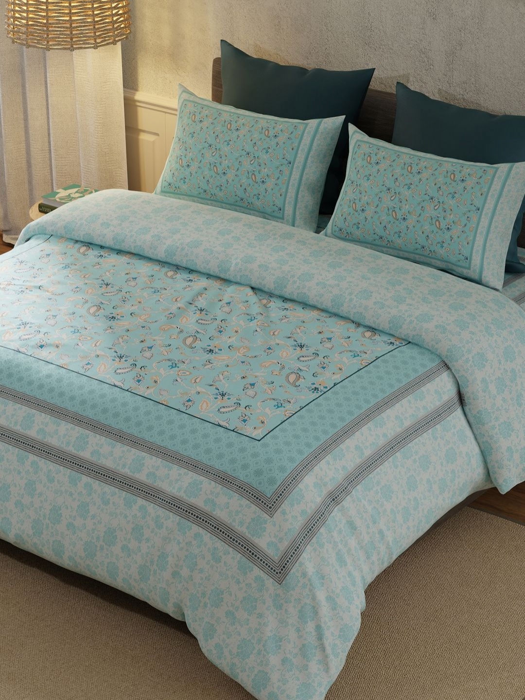 

BELLA CASA Blue & White Floral 210 TC King Bedsheet with 2 Pillow Covers