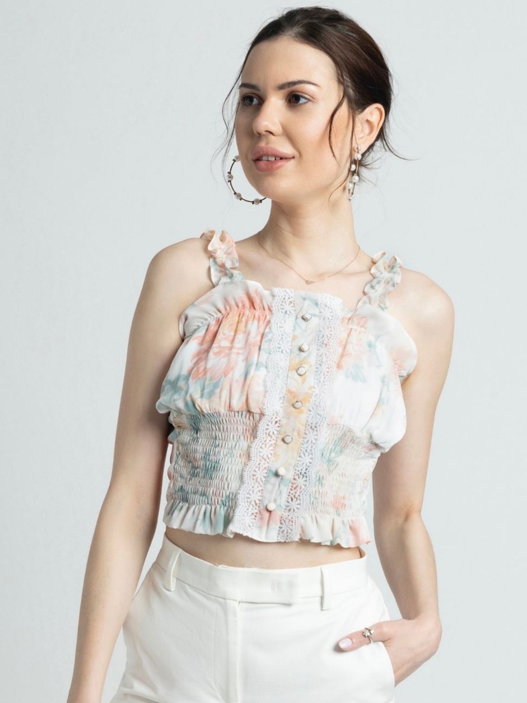 

JULO Floral Print Crop Top, White