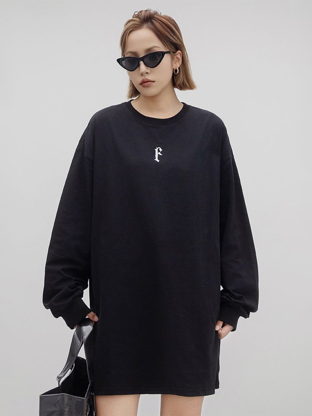 

LULU & SKY Puff Sleeve Cotton Longline Top, Black