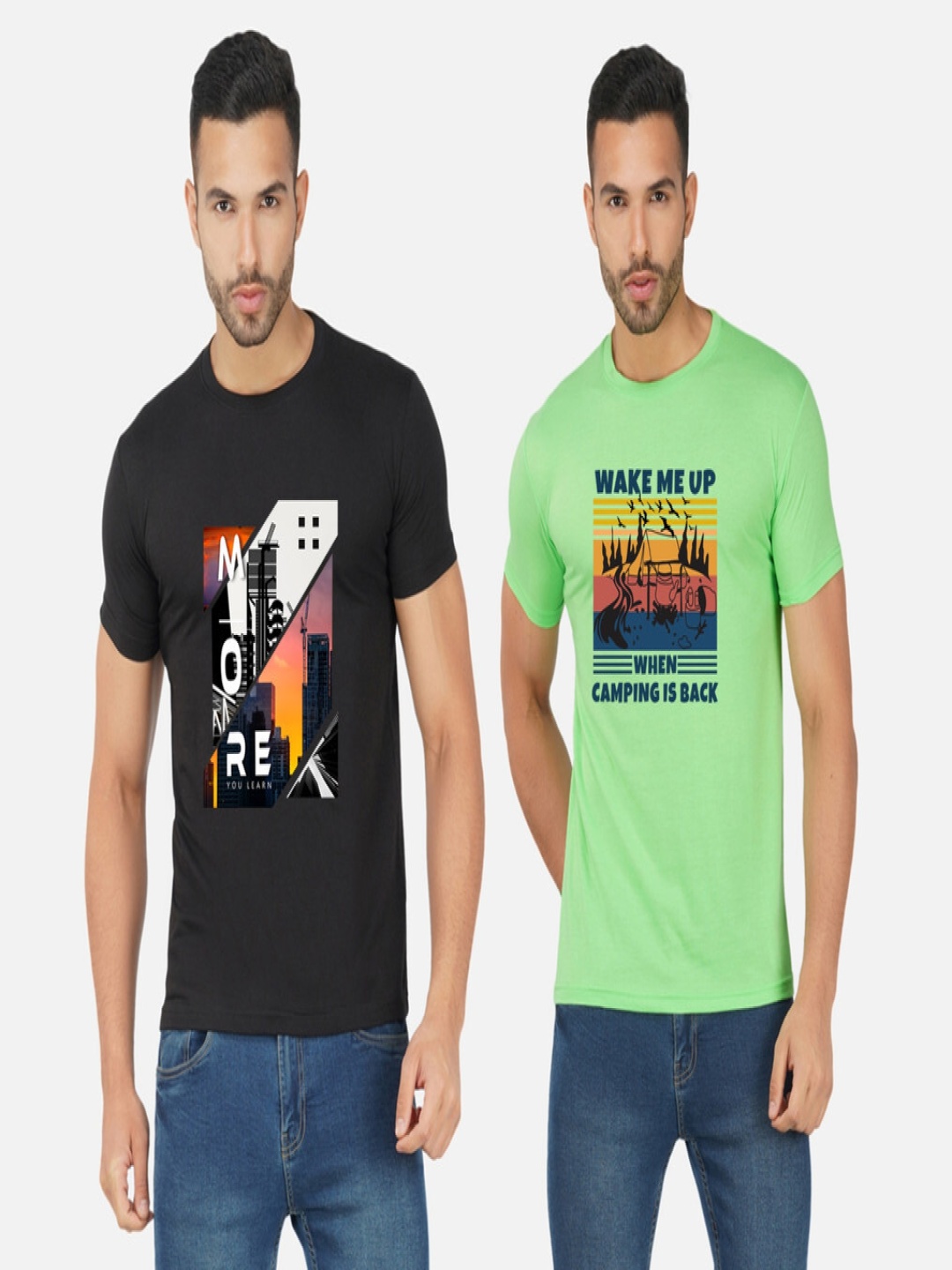 

GLOBAL NOMAD Men 2 Printed Bio Finish Applique T-shirt, Black