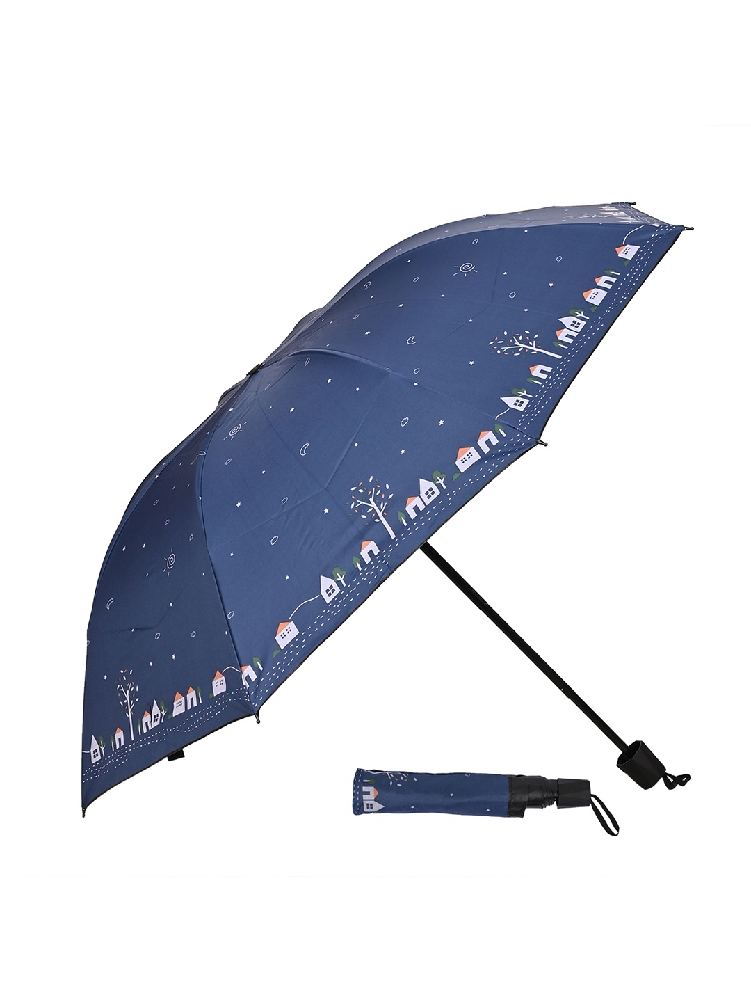 

LOOM LEGACY Manual 3 Fold Self Design Umbrellas, Navy blue