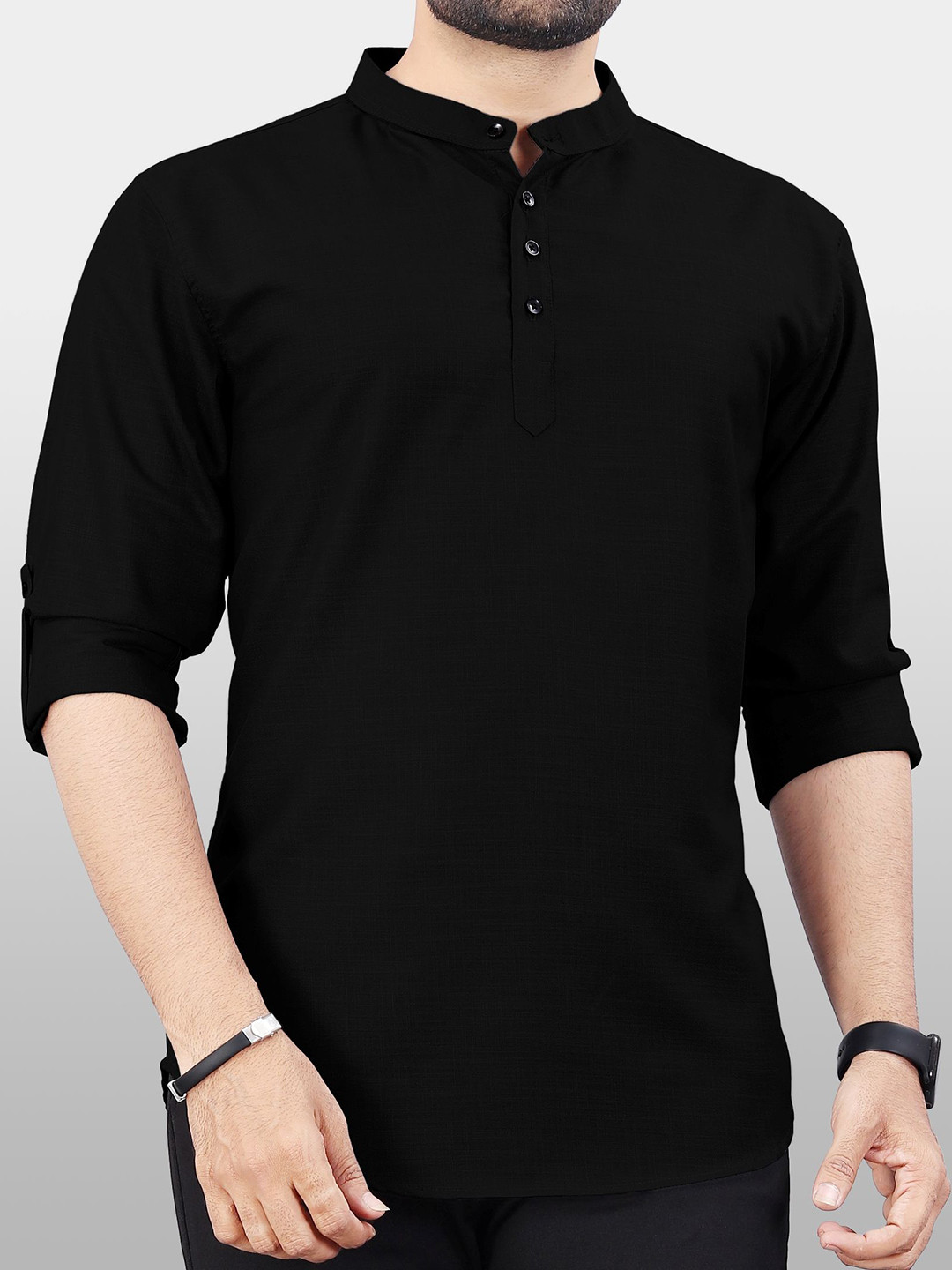 

VeBNoR Men Thread Work Kurta, Black