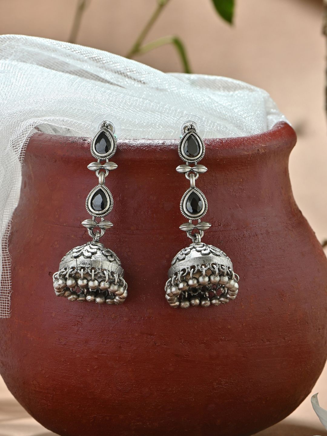 

Fida Dome Shaped Jhumkas Earrings, Black