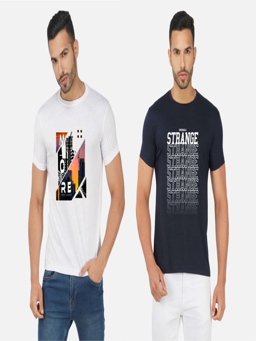 

GLOBAL NOMAD Men 2 Printed Bio Finish Applique T-shirt, White