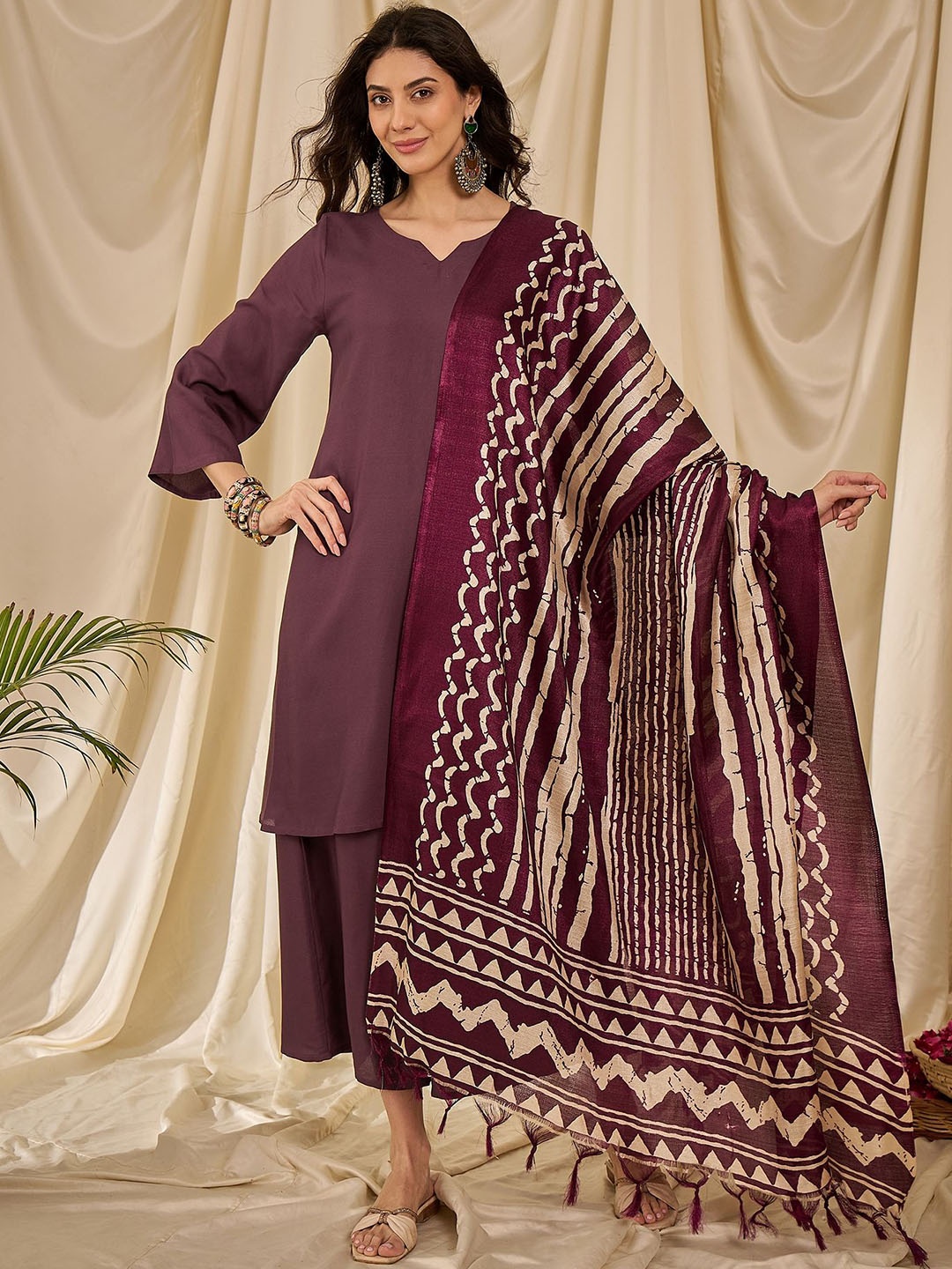 

InWeave Women Regular Kurta with Palazzos & With Dupatta, Mauve