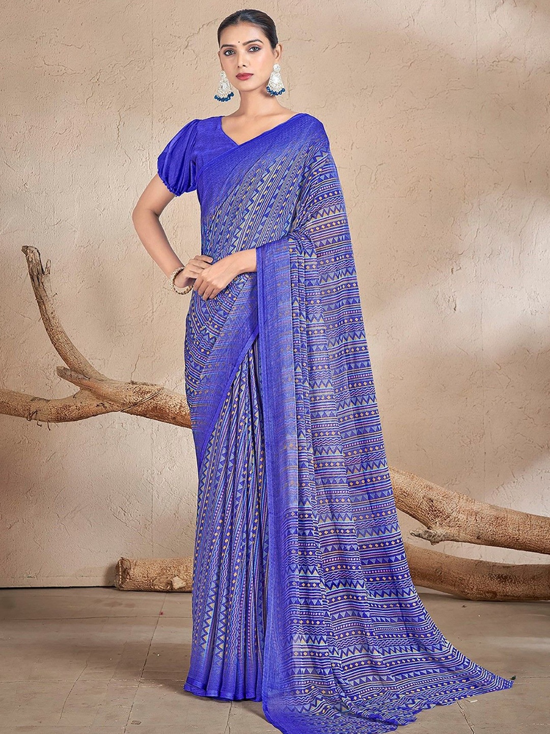 

LeeliPeeri Designer Poly Chiffon Saree, Blue