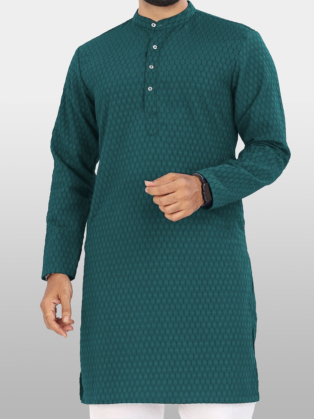 

VeBNoR Men Thread Work Dobby Kurta, Blue