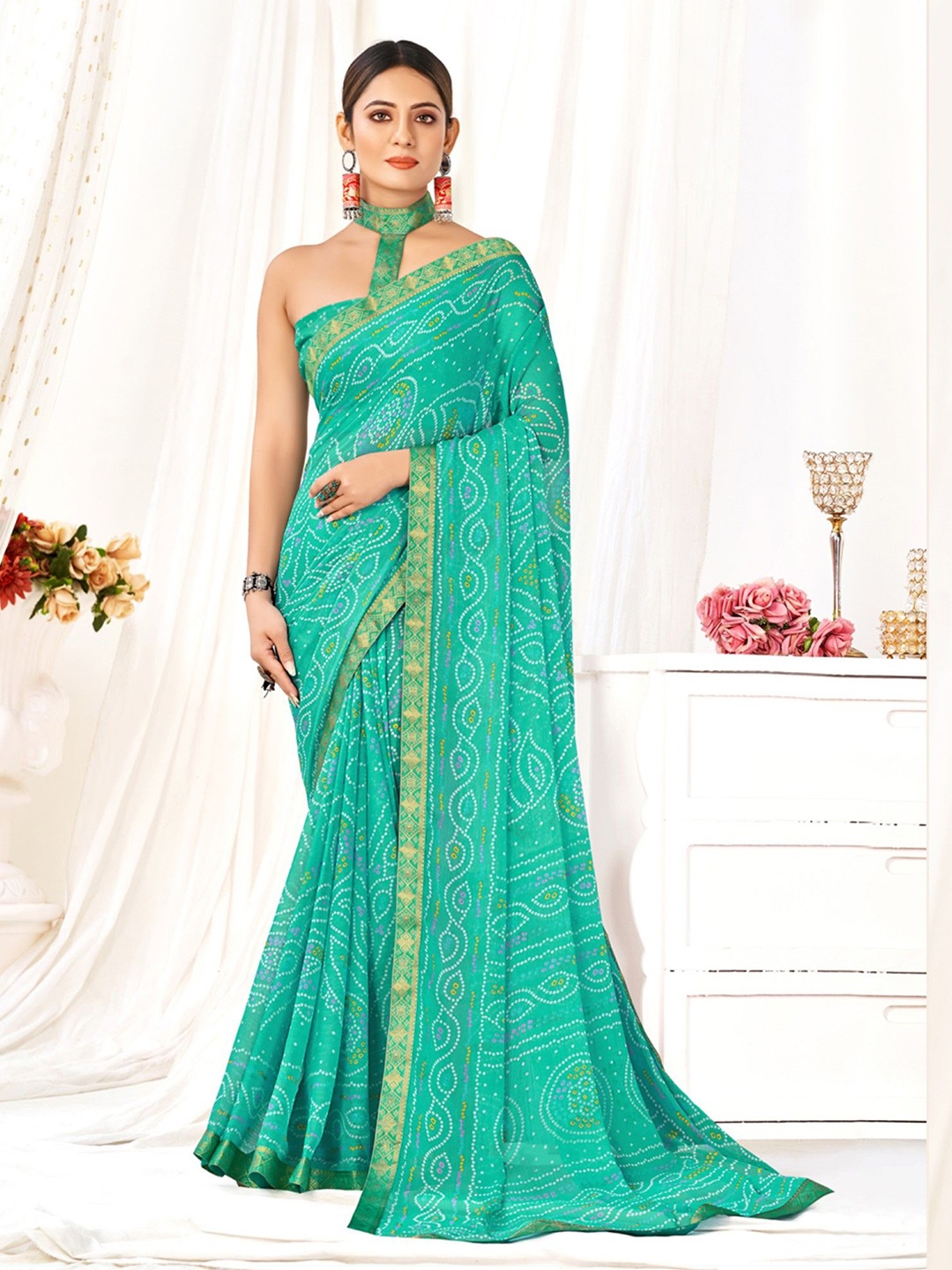 

LeeliPeeri Designer Bandhani Poly Chiffon Saree, Blue