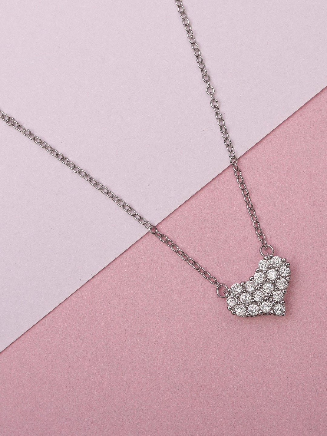 

Laviscart Rhodium-Plated Stainless Steel Artificial Stones Studded Necklace, Silver