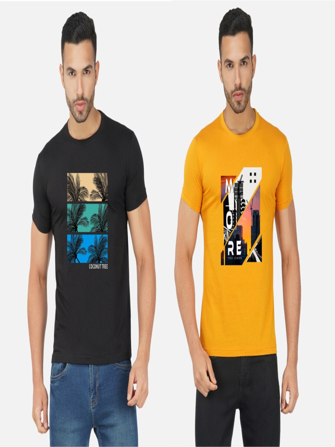 

GLOBAL NOMAD Men 2 Printed Bio Finish Applique T-shirt, Black