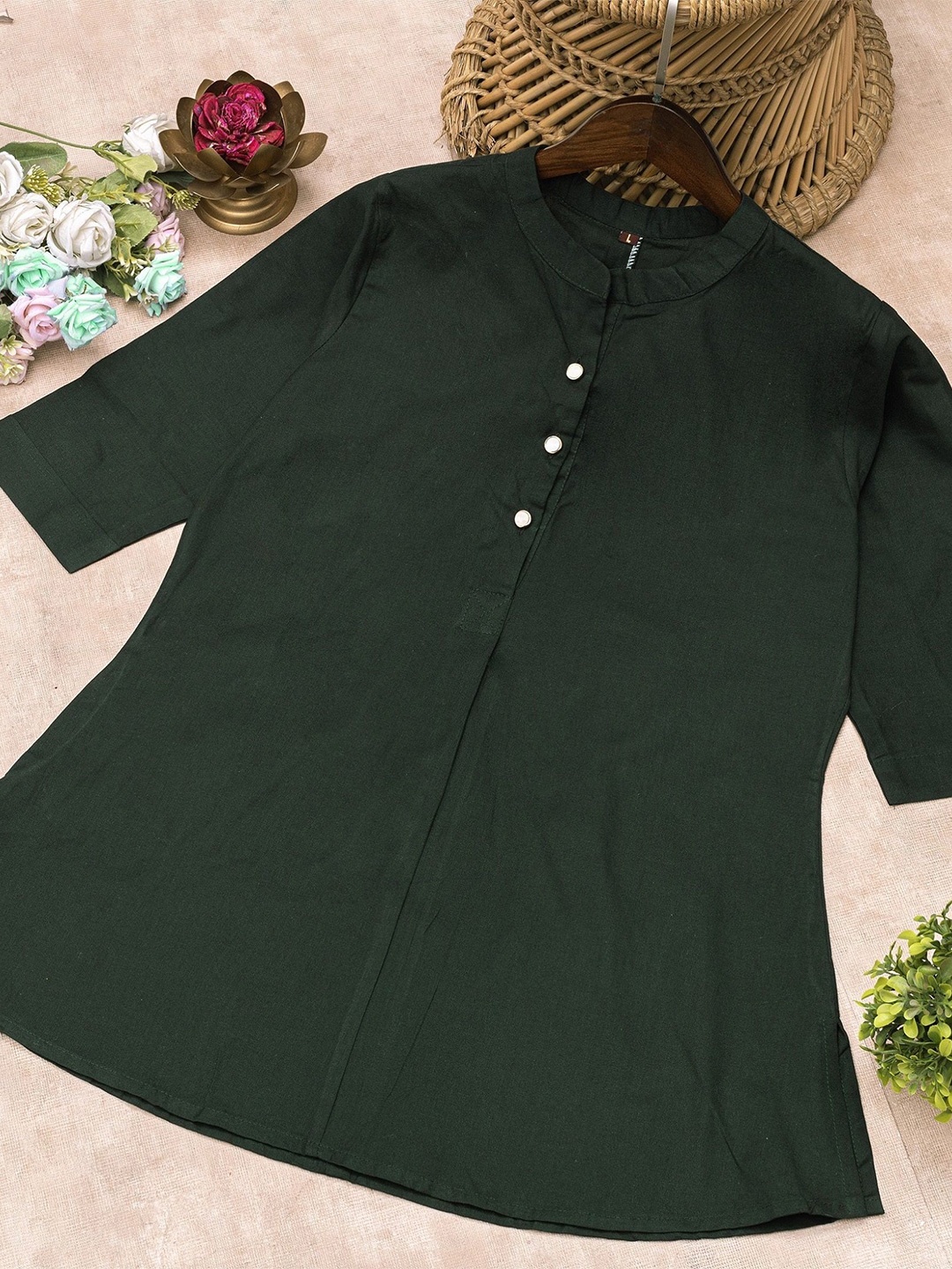 

SWAMI STUDIO Mandarin Collar Shirt Style Top, Green