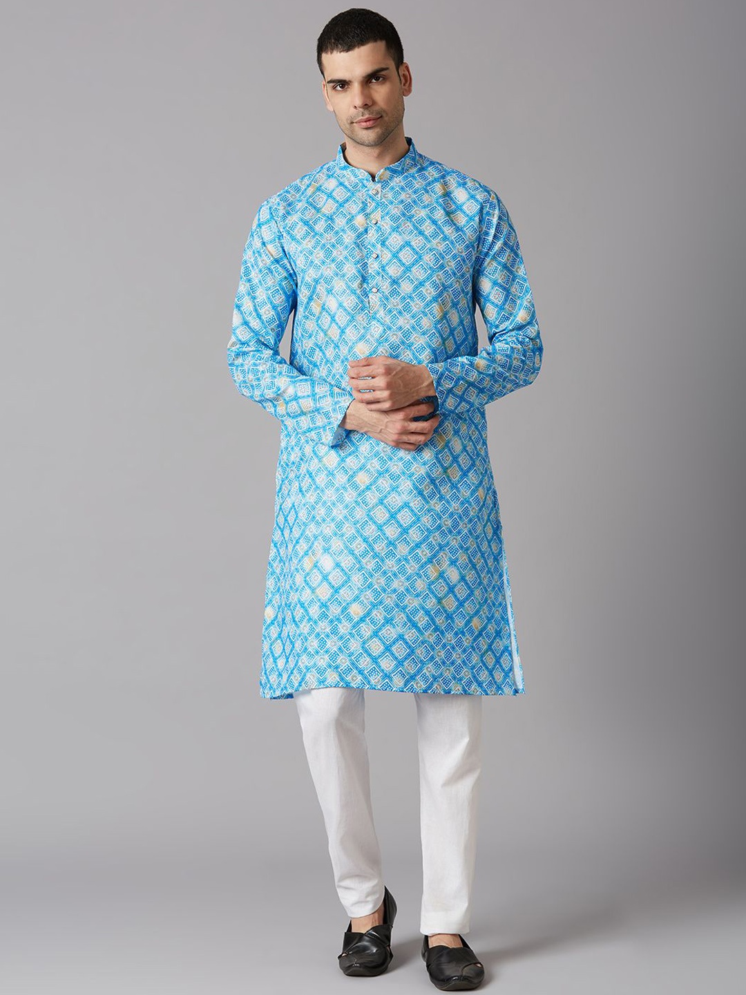 

John Philips Men Geometric Kurta, Blue