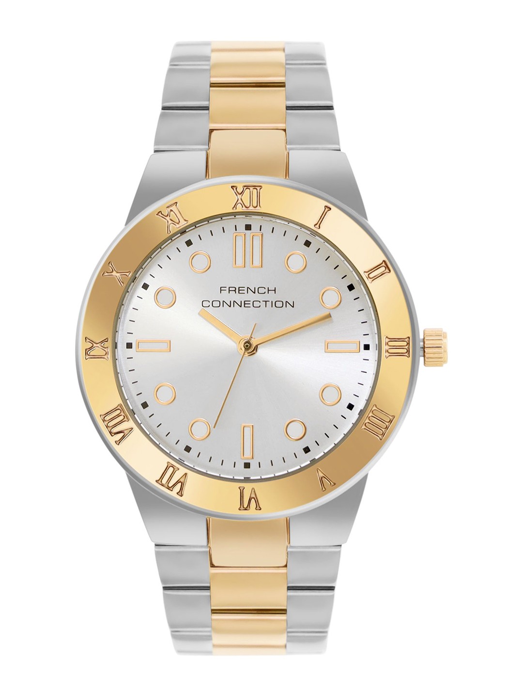 

French Connection Women Embellished Dial & Stainless Steel Bracelet Style Straps Analogue Watch FCB7TM, Silver