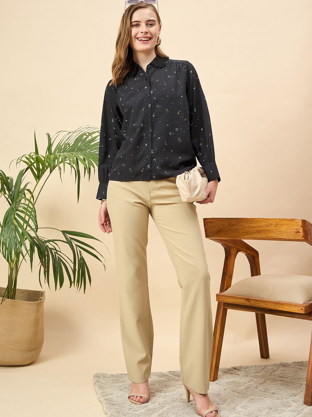 

Mast & Harbour Floral Print Puff Sleeve Top, Black