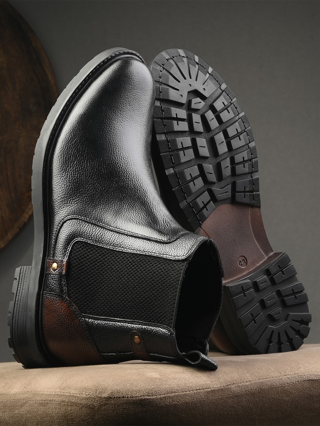 

DESIDERIO Men Leather Flatforms, Black