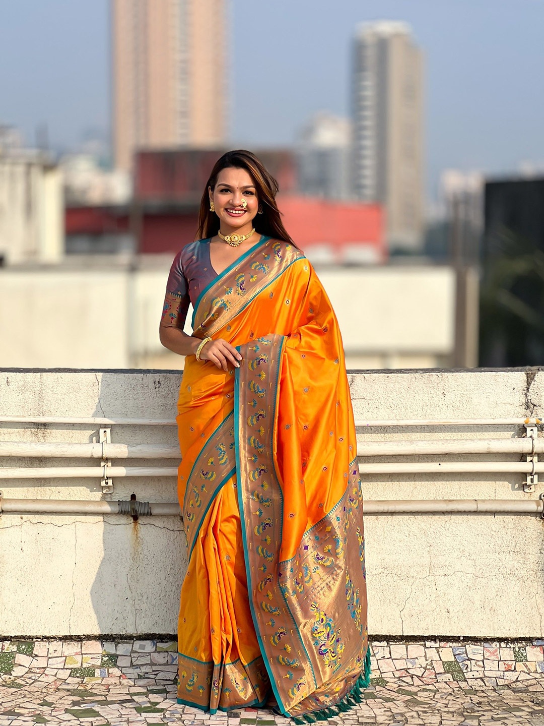 

Rangtulika Ethnics Motifs Woven Design Zari Paithani Saree, Orange