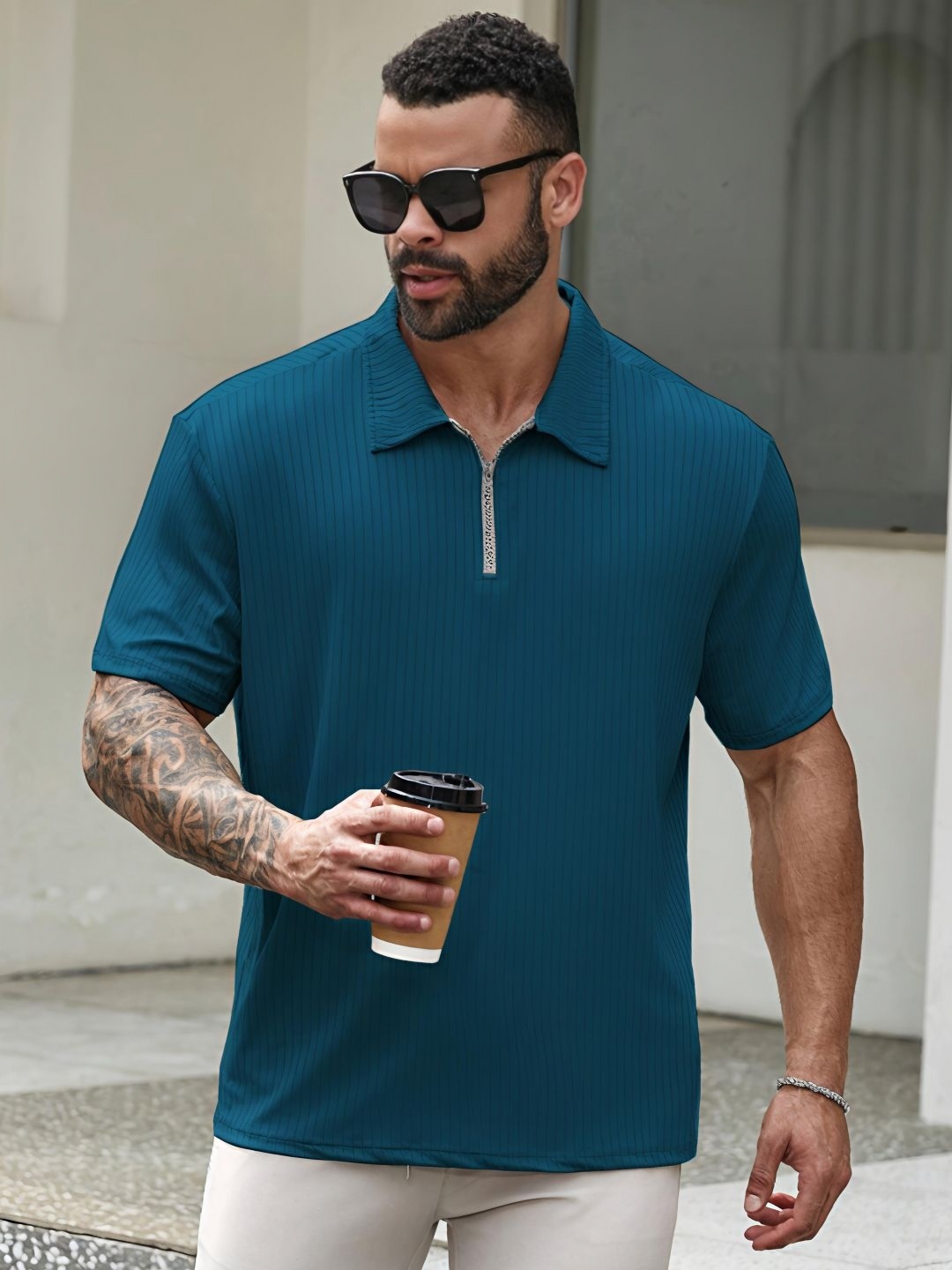 

madfrog Men Polo Collar Pockets T-shirt, Green