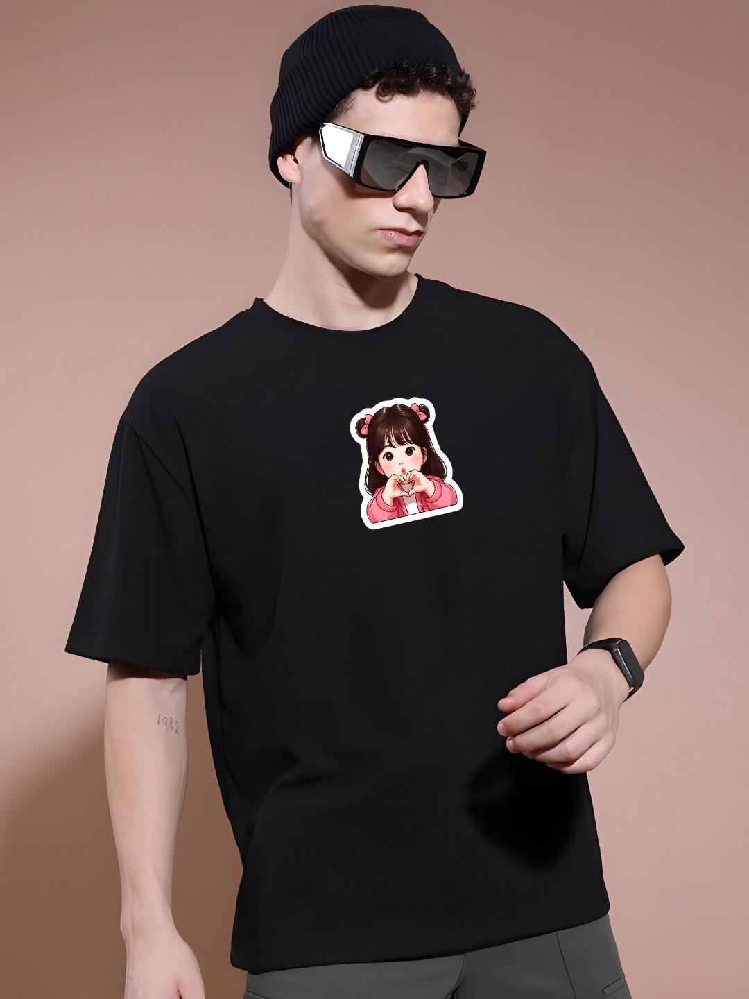 

KAIDO Men Drop-Shoulder Sleeves T-shirt, Black