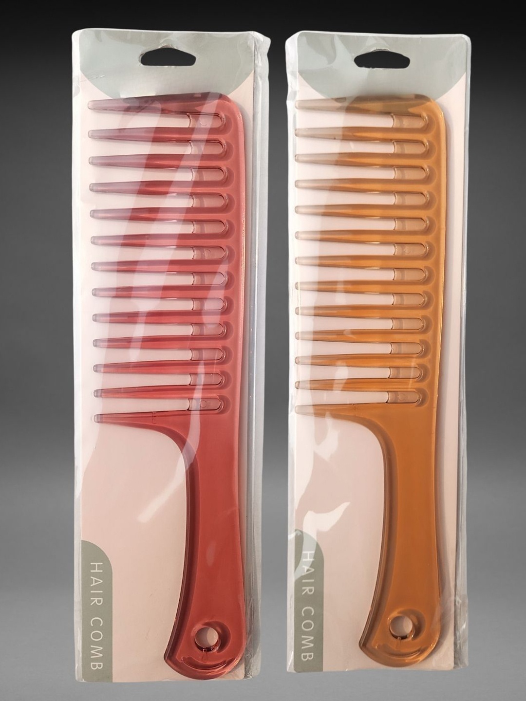 

basicare Set Of 2 Wide Teeth Detailing Hair Combs - Brown, Pink