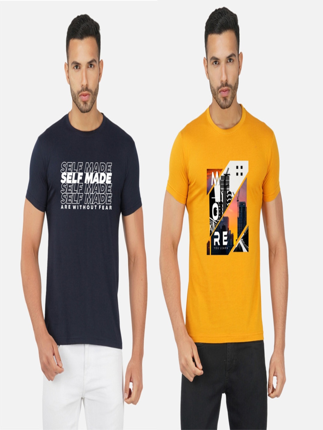 

GLOBAL NOMAD Men 2 Printed Bio Finish Applique T-shirt, Navy blue