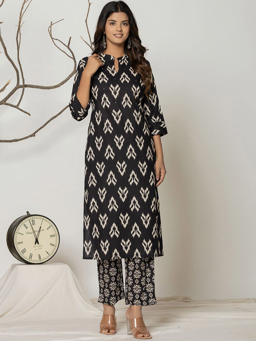 

Meena Bazaar Printed Cotton Kurta Set, Black