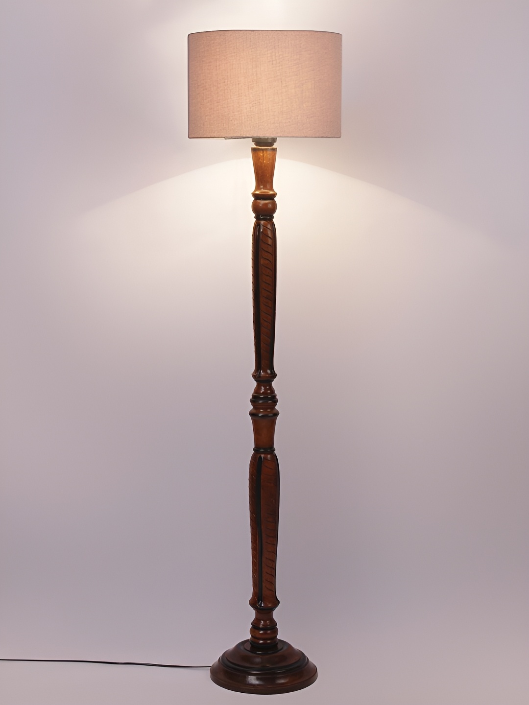 

Devansh Grey & Brown Wooden Floor Lamp With Shade