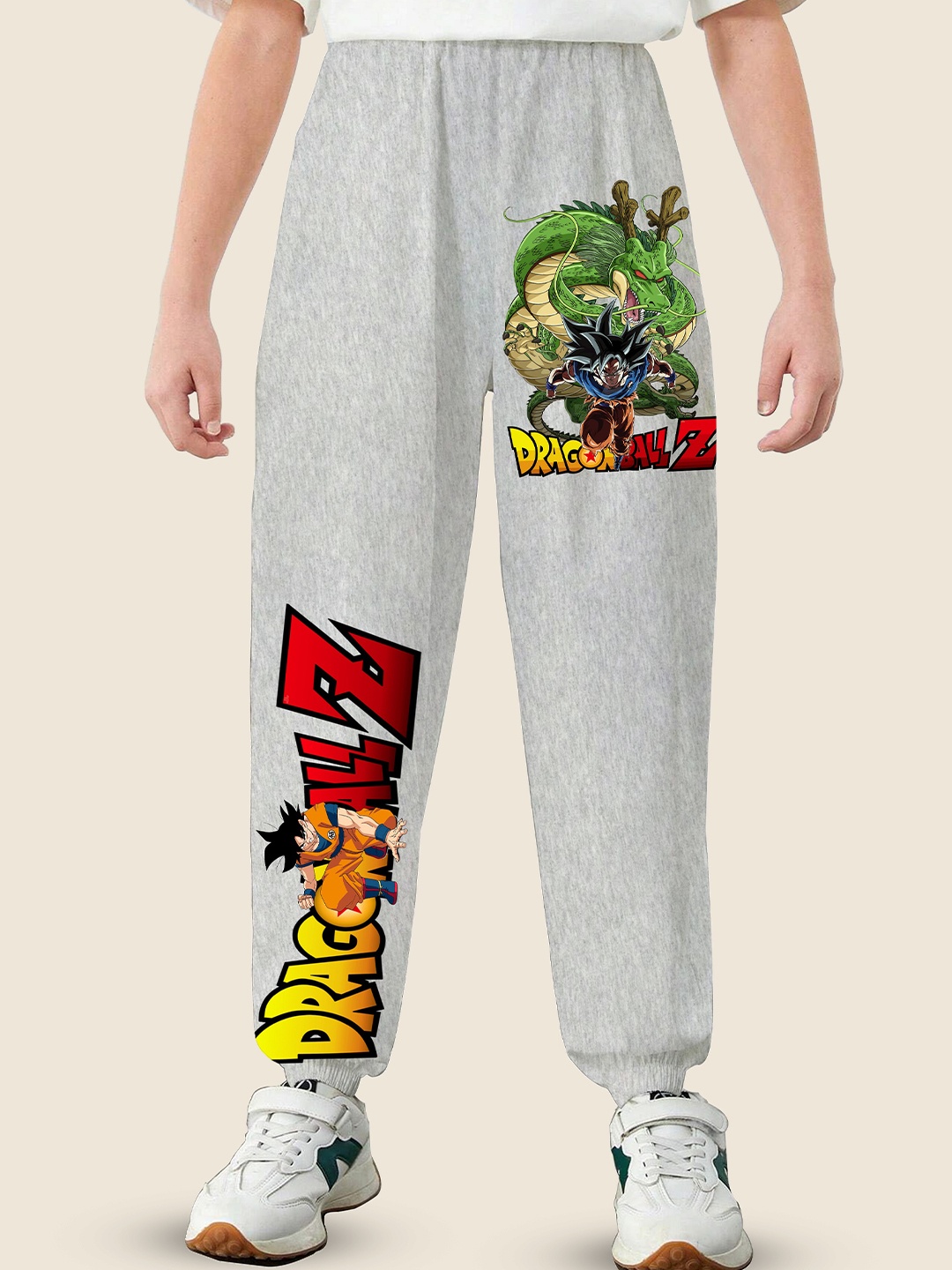 

LOCAVESTIR Boys Dragonball Z Anime Printed Mid Rise Joggers, Grey