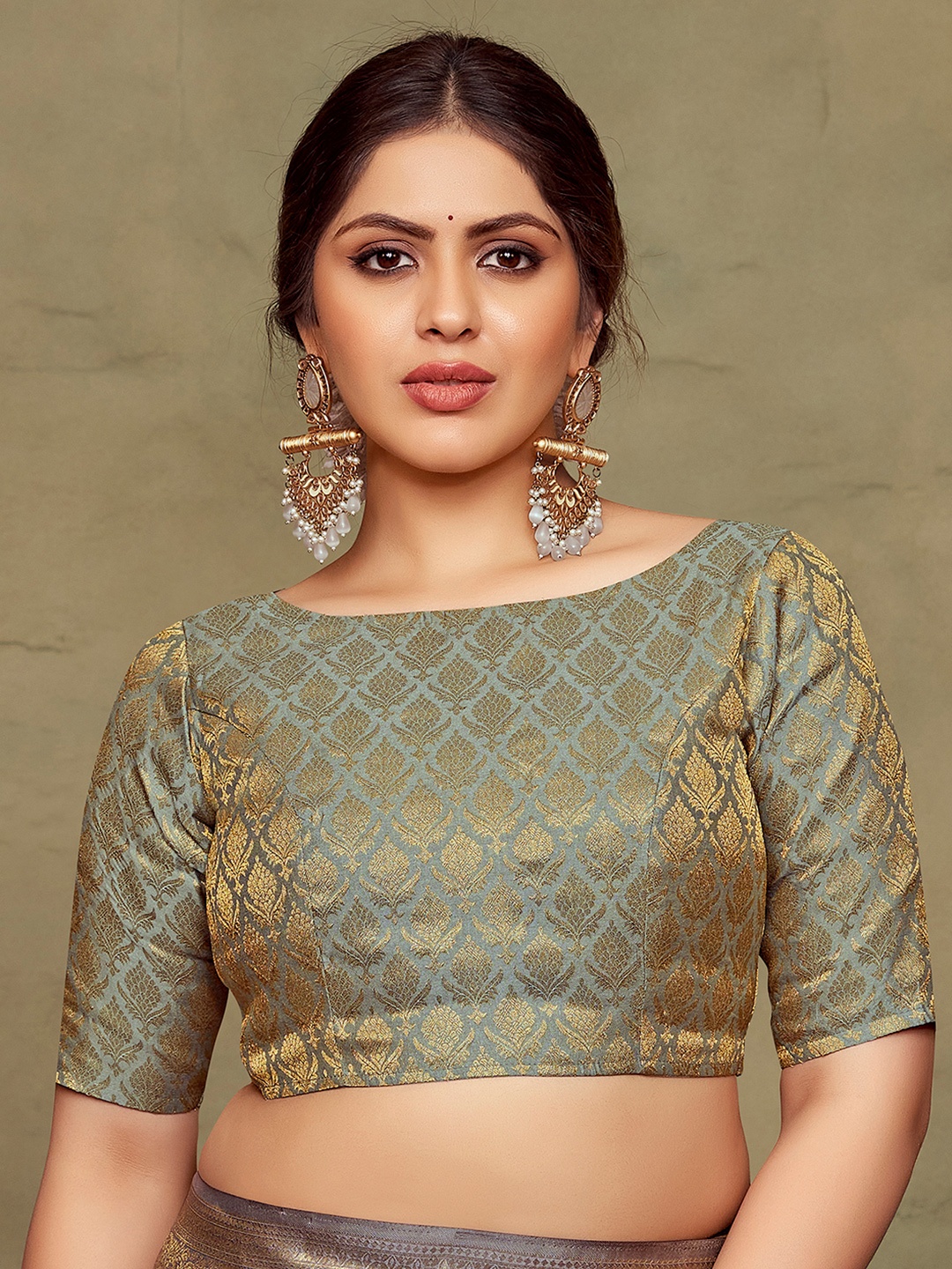 

DEVATITHI Woven Design Saree Blouse, Grey