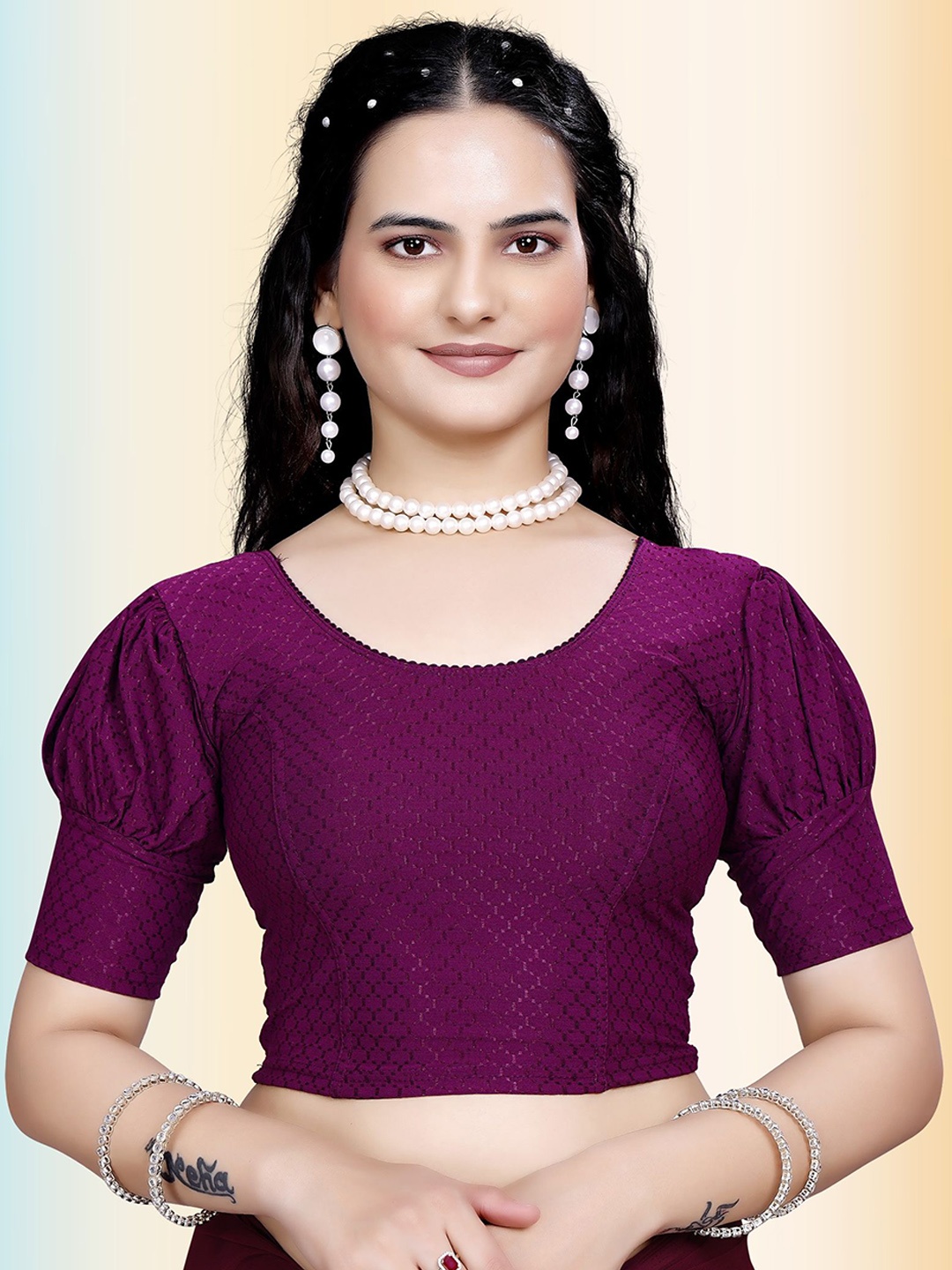 

TANISHM FEB TEX Round Neck Cotton Saree Blouse, Purple