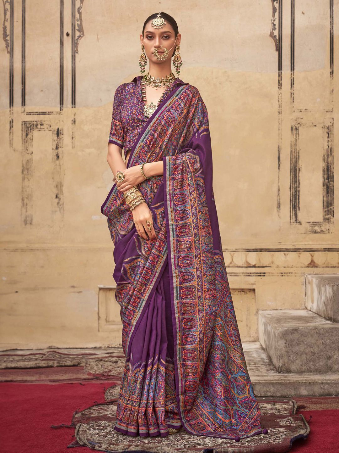 

Anouk Ethnic Motifs Silk Blend Banarasi Saree, Purple