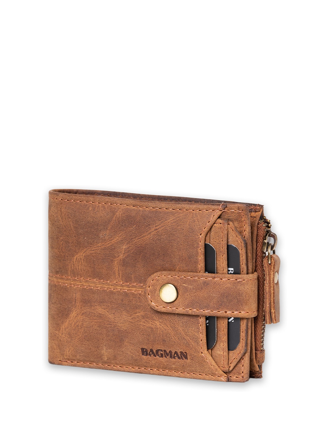 

BAGMAN Men Leather Two Fold Wallet, Brown