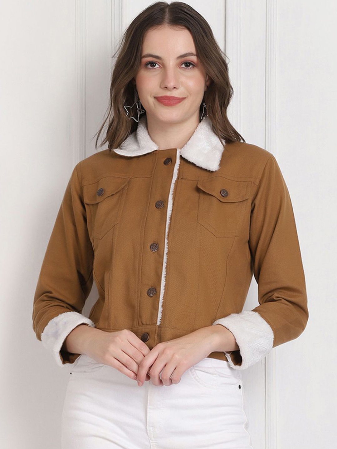 

DIMPY GARMENTS Women Lightweight Denim Jacket, Brown