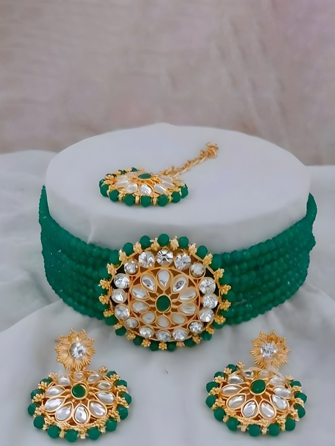 

JMBW INTERNATIONAL Set Of 2 Gold Plated Stone Studded & Beaded Jewellery Sets