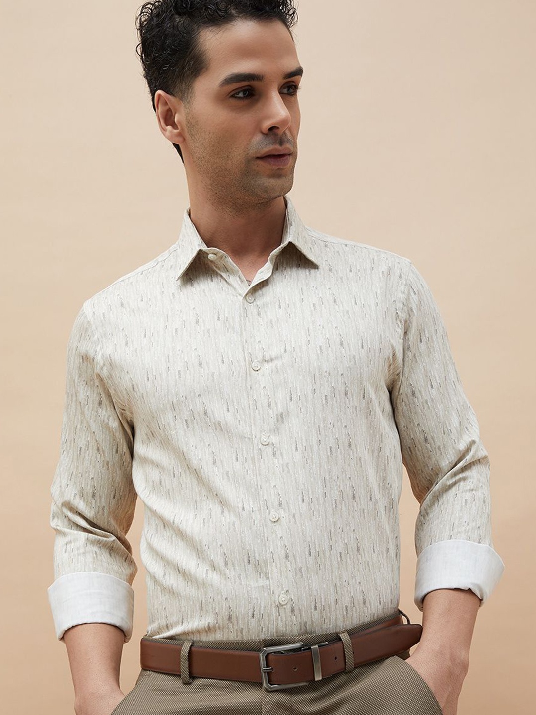 

CODE by Lifestyle Men Slim Fit Opaque Printed Casual Shirt, Beige