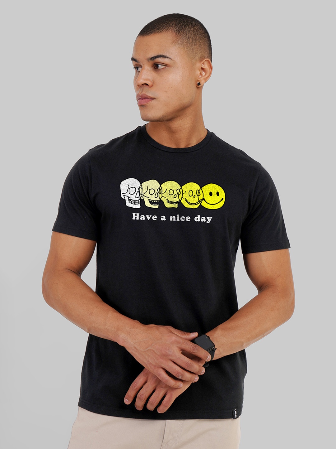 

Underrated Club Men Printed Bio Finish Applique T-shirt, Black