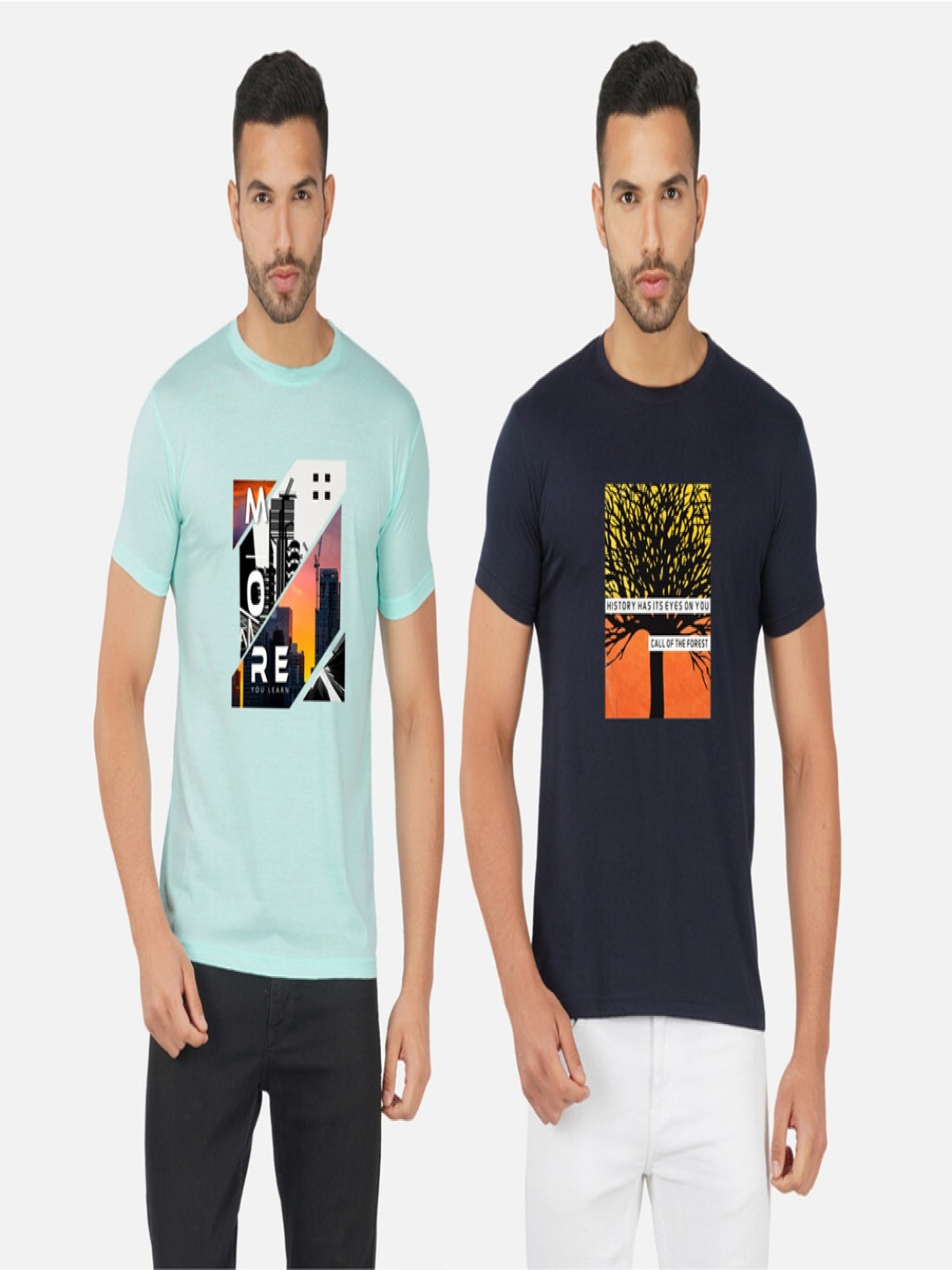 

GLOBAL NOMAD Men 2 Printed Bio Finish T-shirt, Turquoise blue