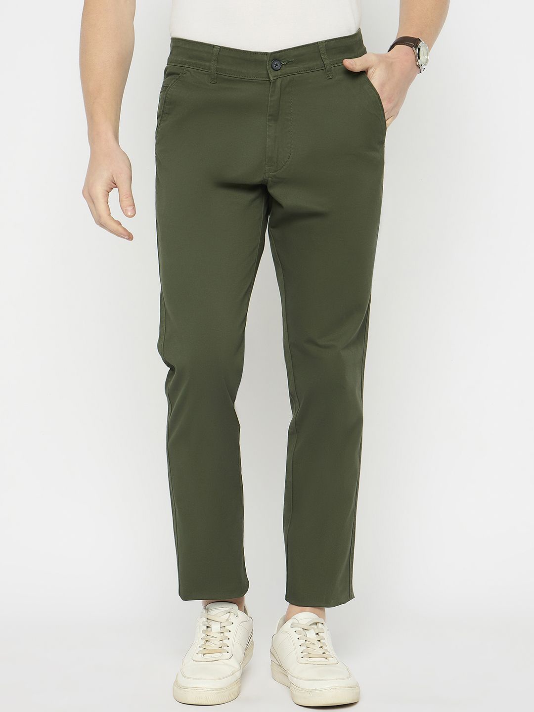 

Duke Men Slim Fit Chinos Trousers, Green