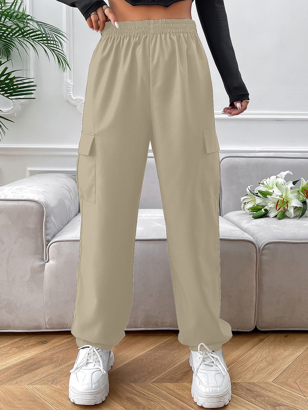 

CORSICA Women Loose Fit High-Rise Trousers, Khaki