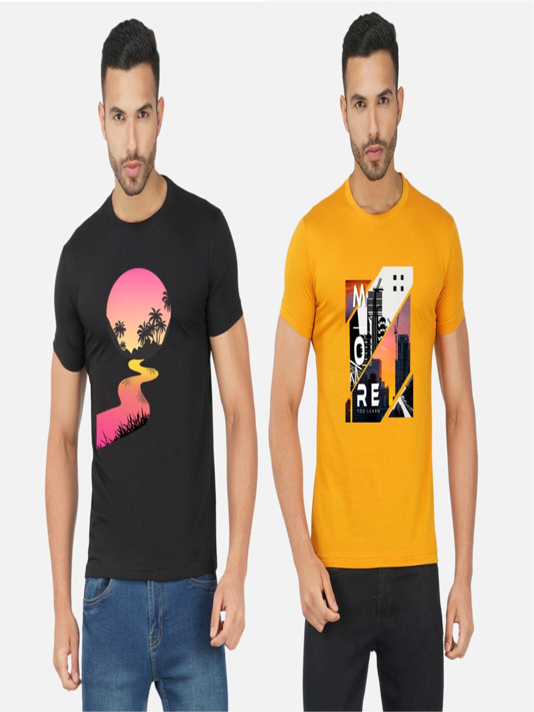 

GLOBAL NOMAD Men 2 Printed Bio Finish Applique T-shirt, Black