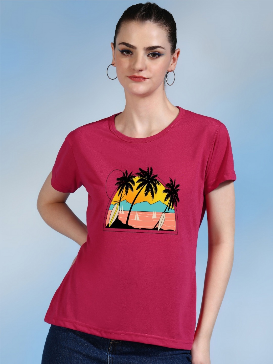 

Moda Rapido Women Printed Bio Finish Pockets T-shirt, Pink