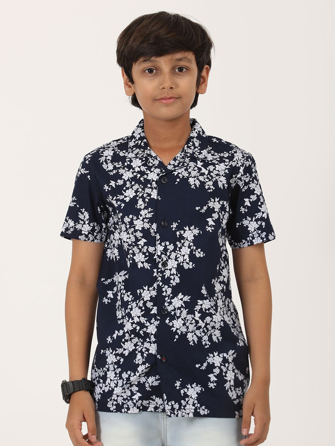 

ZION Boys Classic Floral Opaque Printed Casual Shirt, Navy blue