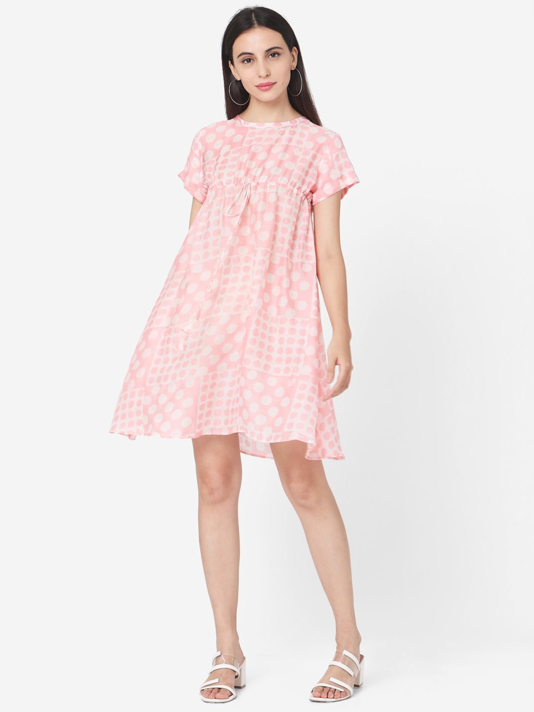 

The Roadster Lifestyle Co Polka Dot Printed Cotton Round Neck Dresses, Pink
