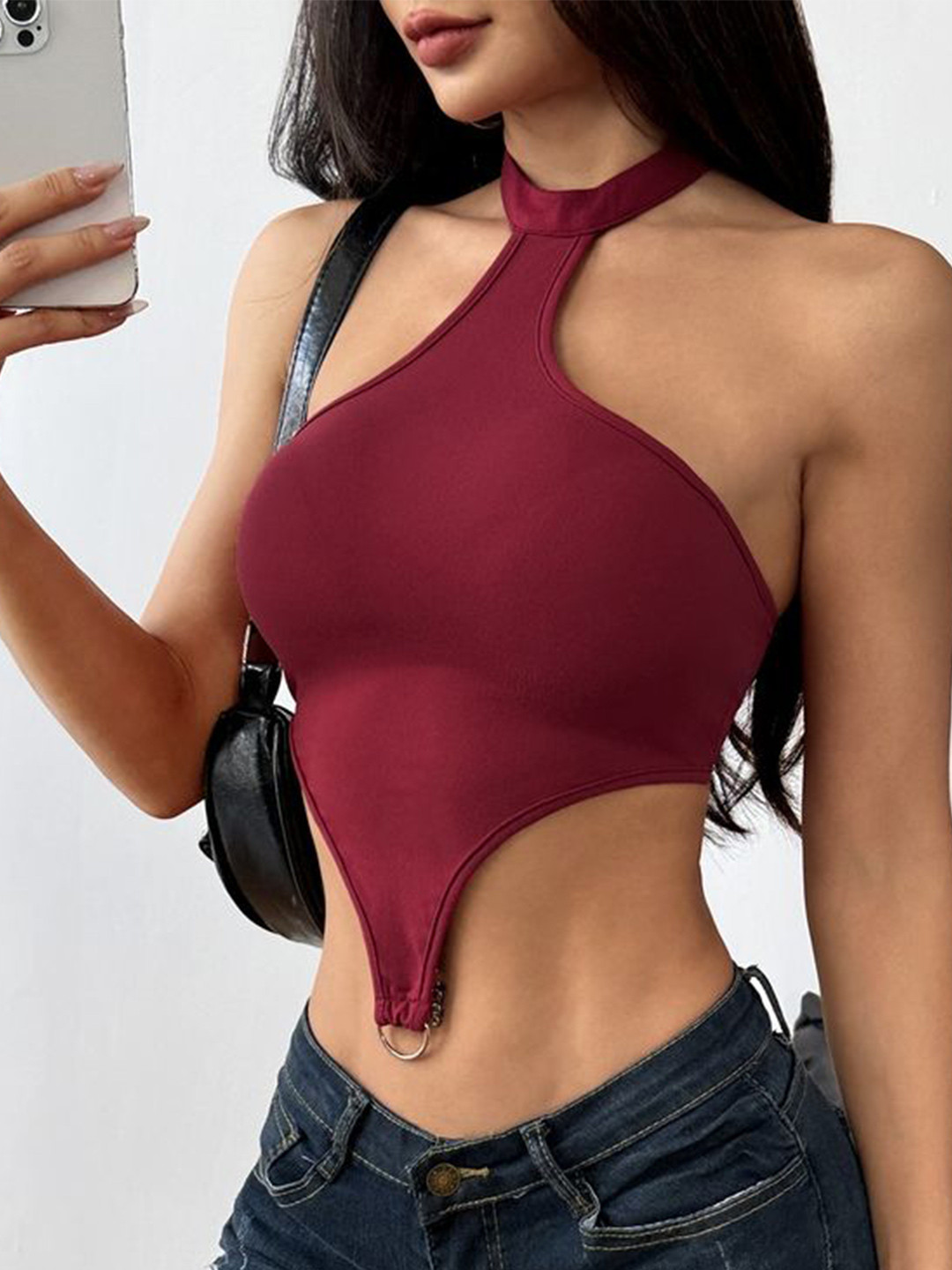 

LULU & SKY Halter Neck Tank Crop Top, Red
